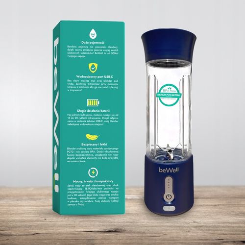BLENDER KIELICHOWY DO SMOOTHIE I KOKTAJLI RECZNY beWell 500ml BEZPRZEWODOWY na Arena.pl
