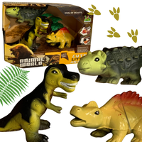 Zestaw 3 Dinozaurów Trzy Figurki Różne Rodzaje Drzewko Zestaw Dla Dzieci