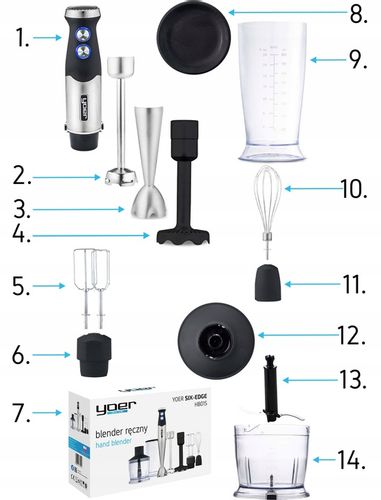8w1 Blender ręczny Wielofunkcyjny Yoer +Tytanowe ostrza 1500W +14 ELEMENTÓW na Arena.pl