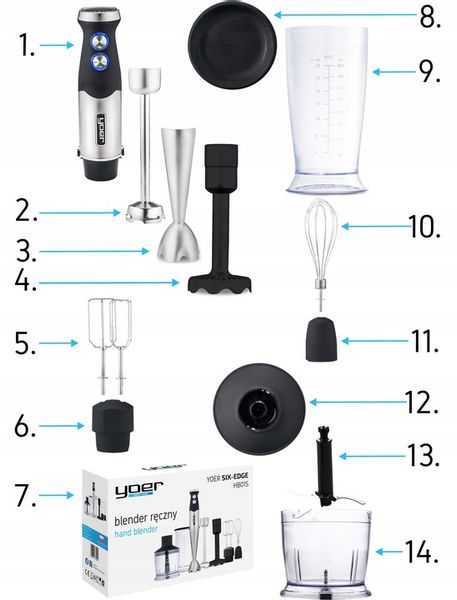 8w1 Blender ręczny Wielofunkcyjny Yoer +Tytanowe ostrza 1500W +14 ELEMENTÓW zdjęcie 6