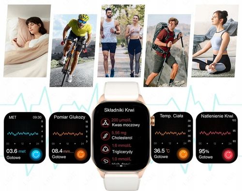 Zegarek Damski Smartwatch 380MAH ROZMOWY AMOLED Z Pomiar Cukru Ciśnienie na Arena.pl