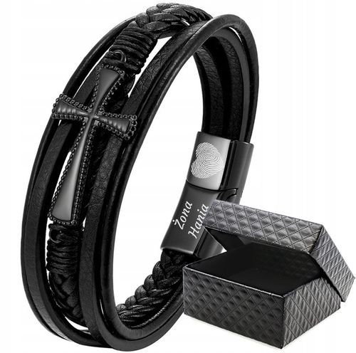 Bransoletka męska KRZYŻ skórzana dla TATY brata z grawerem na Arena.pl