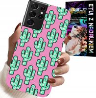 ETUI DO SAMSUNG GALAXY S21 Ultra - KAKTUSY, KAKTUS NA RÓŻOWYM TLE + FOLIA