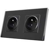 Gniazdo Podwójne Szklane Szkło Zestaw Ramka Podwójna i 2 x Gniazdko