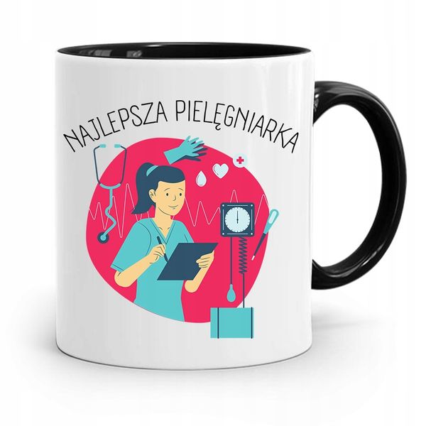 Kubek Czarny Prezent Dla Najlepszej Pielęgniarki Z Nadrukiem Ze Zdjęciem zdjęcie 1