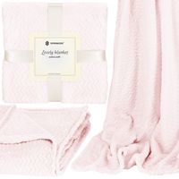Narzuta na łóżko, pled 130x180 cm tłoczony zygzak, dwustronny koc na kanapę pudrowy róż