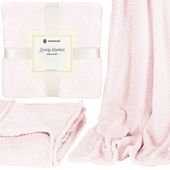 Narzuta na łóżko, pled 130x180 cm tłoczony zygzak, dwustronny koc na kanapę pudrowy róż