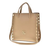 Laura Biaggi - modna torebka shopper nity ciemny beżowy groszek JS123