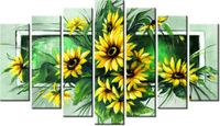 80CM 140CM OBRAZ 7 ELEM SŁONECZNIKI ZIELENI ŚCIENNY