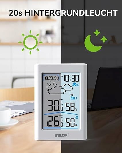 Radiowa stacja pogodowa z czujnikiem zewnętrznym zegar radiowy DCF termomet zdjęcie 2