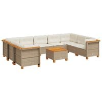 10-cz. zestaw mebli ogrodowych z poduszkami, beżowy, polirattan