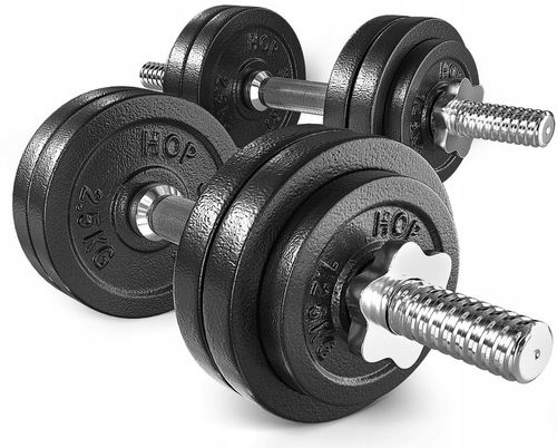 Hantle żeliwne 2x15kg zestaw z przedłużanym gryfem ryflowanym + zaciski na Arena.pl