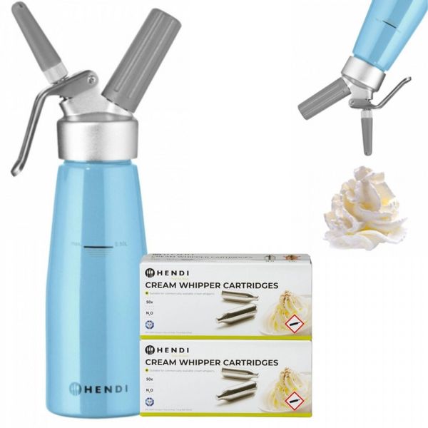 SYFON DO BITEJ ŚMIETANY 0.5L NIEBIESKI + 100 NABOI | HENDI zdjęcie 1