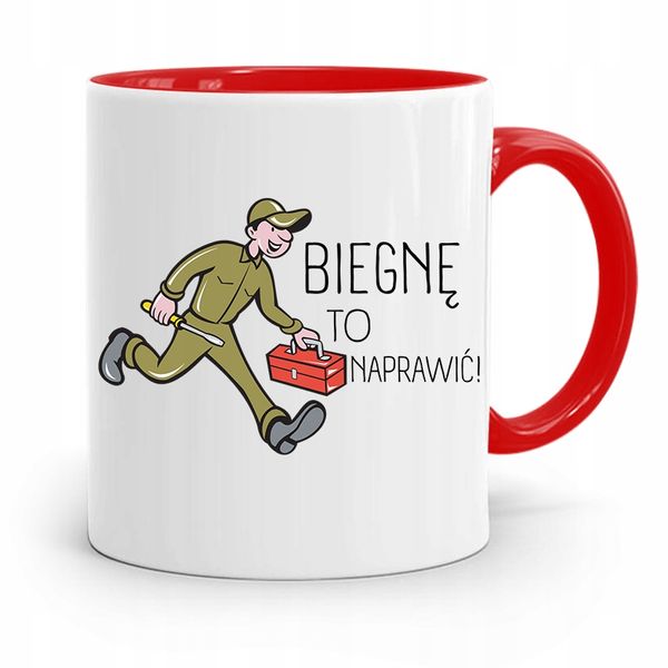 Kubek Czerwony Dla Mechanika Biegnę To Naprawić Z Nadrukiem Ze Zdjęciem zdjęcie 1
