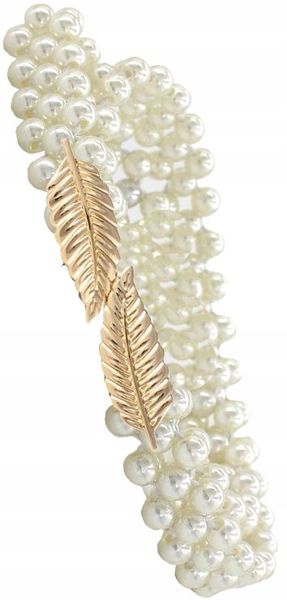 Pasek Damski Wąski Perłowy Elastyczny Perły Biały zdjęcie 5