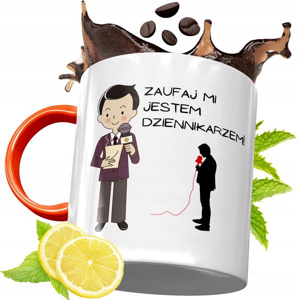Kubek Pomarańczowy Dla Dziennikarza Prezent Z Nadrukiem Ze Zdjęciem zdjęcie 1