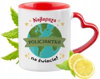 Kubek Czerwony Z Uszkiem W Kształcie Serca Dla Policjantki Na Prezent