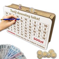 Skarbonka wykreślana wyzwanie oszczędzanie twój dowolny tekst Cel 500 zł