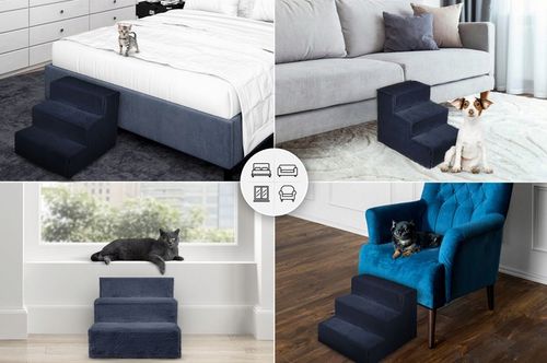 Schodki dla psa 3-stopnie tapicerowane granatowe podest dla psa do kanapy na Arena.pl