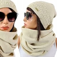 CIEPŁY KOMPLET damski CZAPKA + KOMIN DUŻY szal ZIMOWY POLSKI - 20