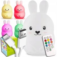 MIĘKKA Lampka Nocna KRÓLIK Dla Dzieci Kolorowa SILIKONOWA RGB LED + PILOT