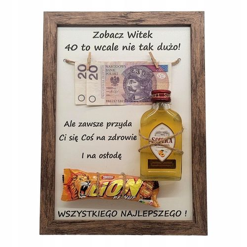 PREZENT NA 30 40 50 60 70 URODZINY RAMKA tabliczka grawer Duża ciemny na Arena.pl