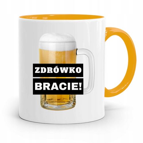 Kubek Żółty Prezent Dla Brata Zdrówko Bracie! Z Nadrukiem Ze Zdjęciem na Arena.pl