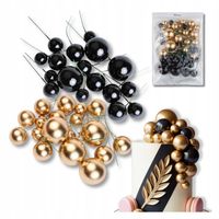 Dekoracje toper topper na tort ciasto ZŁOTE CZARNE KULE na piku 50szt