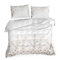 Pościel 220x200 + 70x80 biało‑beżowy wzór kwiatowy Spring satyna