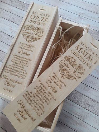 PODZIĘKOWANIA DLA RODZICÓW ŚWIADKÓW CHRZESTNYCH ŚLUB SKRZYNKA NA WINO na Arena.pl