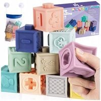 MIĘKKIE KLOCKI SENSORYCZNE DLA DZIECI KOLORY KSZTAŁTY DO WANNY ZESTAW 12SZT