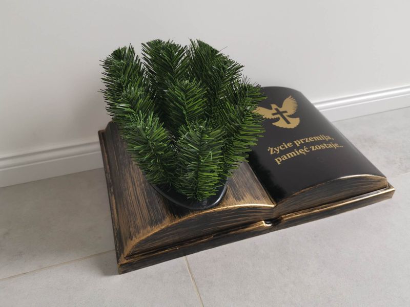 KSIĘGA na grób Podkład do stroików sztucznych Czarna ze złotym z doniczką zdjęcie 3