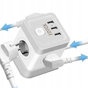 LISTWA ANTYPRZEPIĘCIOWA KOSTKA OCHRONNA 7w1 !! 4 GNIAZDKA + 3 USB JAKOŚĆ !! na Arena.pl