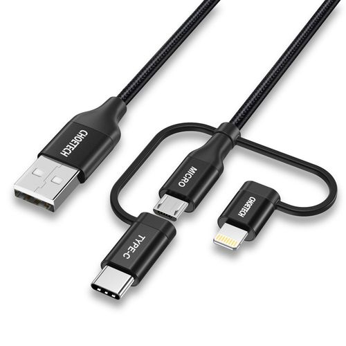 Kabel USB MFI Lightning USB Typ C micro USB 3w1 1.2 m czarny na Arena.pl