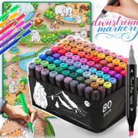 MARKERY ALKOHOLOWE 80 SZT Flamastry Mazaki Pisaki Dwustronne Pro + TORBA