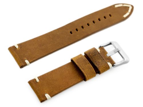 Pasek skórzany do zegarka W93 - brąz/biała - 22mm na Arena.pl