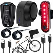 ALARM ROWEROWY ANTYKRADZIEŻOWY 2w1 ZABEZPIECZENIE Pilot + Tylna LAMPKA LED