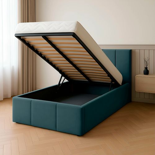 ŁÓŻKO POJEDYNCZE 90x200cm ŁÓŻKO TAPICEROWANE Z POJEMNIKIEM TURKUSOWE na Arena.pl