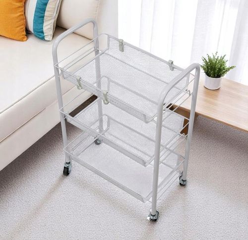 Metalowy wózek wielofunkcyjny 3-poziomowy z kółkami biały regał szafka na Arena.pl
