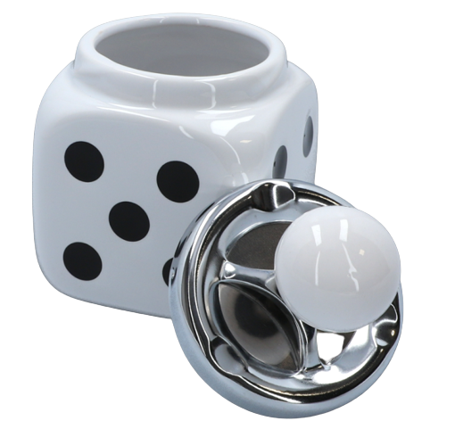 Zamykana Popielniczka w Kształcie Kostki do Gry z Ceramiki i Metalu zdjęcie 2