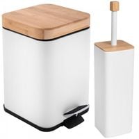 Zestaw Łazienkowy Biały Kwadratowy Kosz na śmieci 3L i Szczotka do WC
