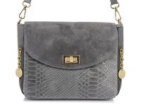 Włoska Torebka Skórzana Listonoszka Skóra Węża Szara T96