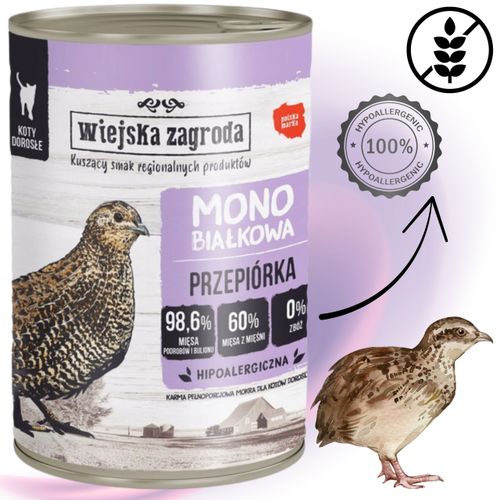 karma  mokra dla kota monobiałkowa przepiórka 400g wiejska zagroda alergia na Arena.pl