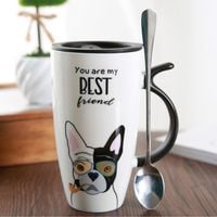 Kubek Z Pokrywką - Ceramiczny - Piesek - Idealny Do Biura - Na Prezent Biały