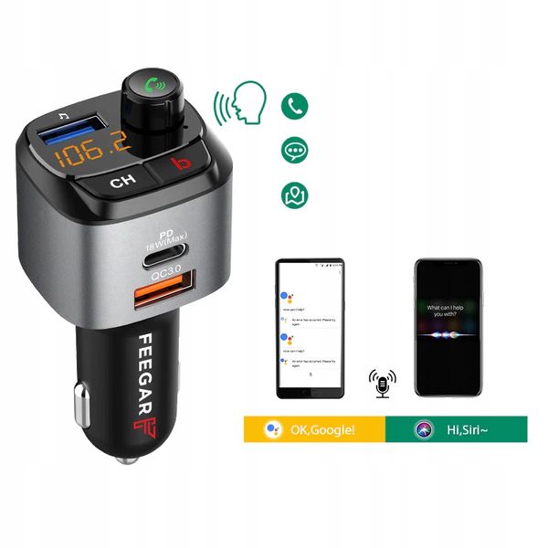 Feegar Transmiter Fm Bluetooth Ładowarka Qc 3.0 Pd zdjęcie 12