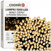 LAMPKI CHOINKOWE 1000 LED ZEWNĘTRZNE 10M ŚWIATEŁKA BIAŁE CIEPŁE GĘSTE GRUBE