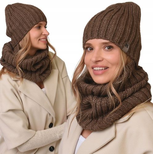 damski Komplet brązowyi zimowy CZAPKA Z KOMINEM ciepły ZESTAW polski Be4 na Arena.pl