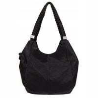 CZARNA TOREBKA plecione rączki torba worek shopper miękka skóra A4