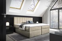 Nowoczesne łóżko kontynentalne z topperem do sypialni  HAVANA beżowe 120x200