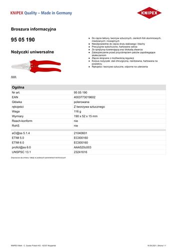 nożyczki uniwersalne 190mm - kn 95 05 190 na Arena.pl